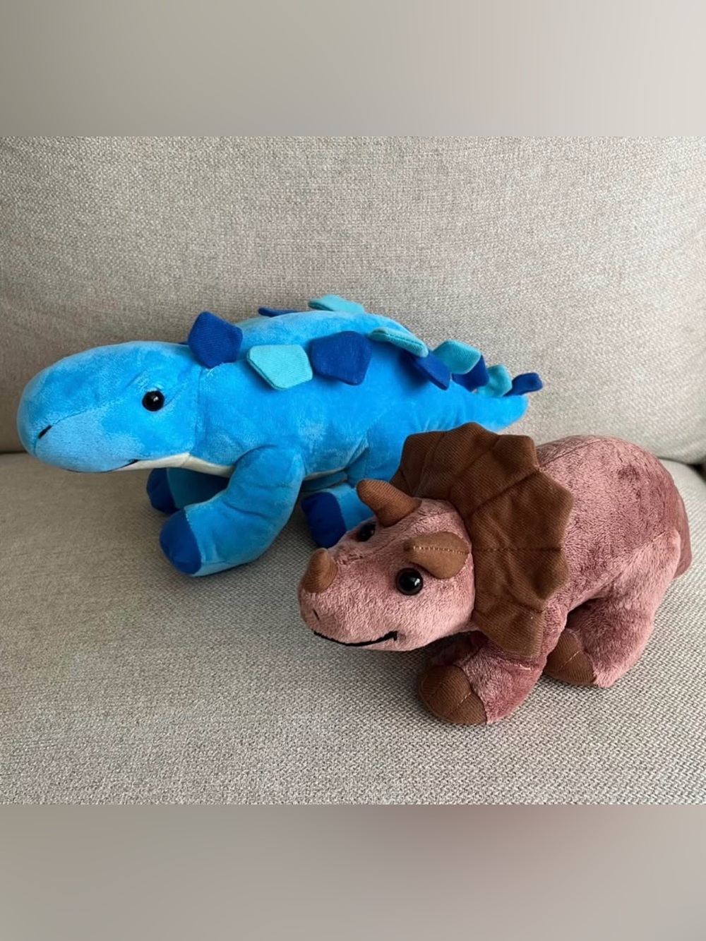 Wild Republic Dinosaur Plush Set – Blue Stegosaurus 11” & Brown Triceratops 15”
